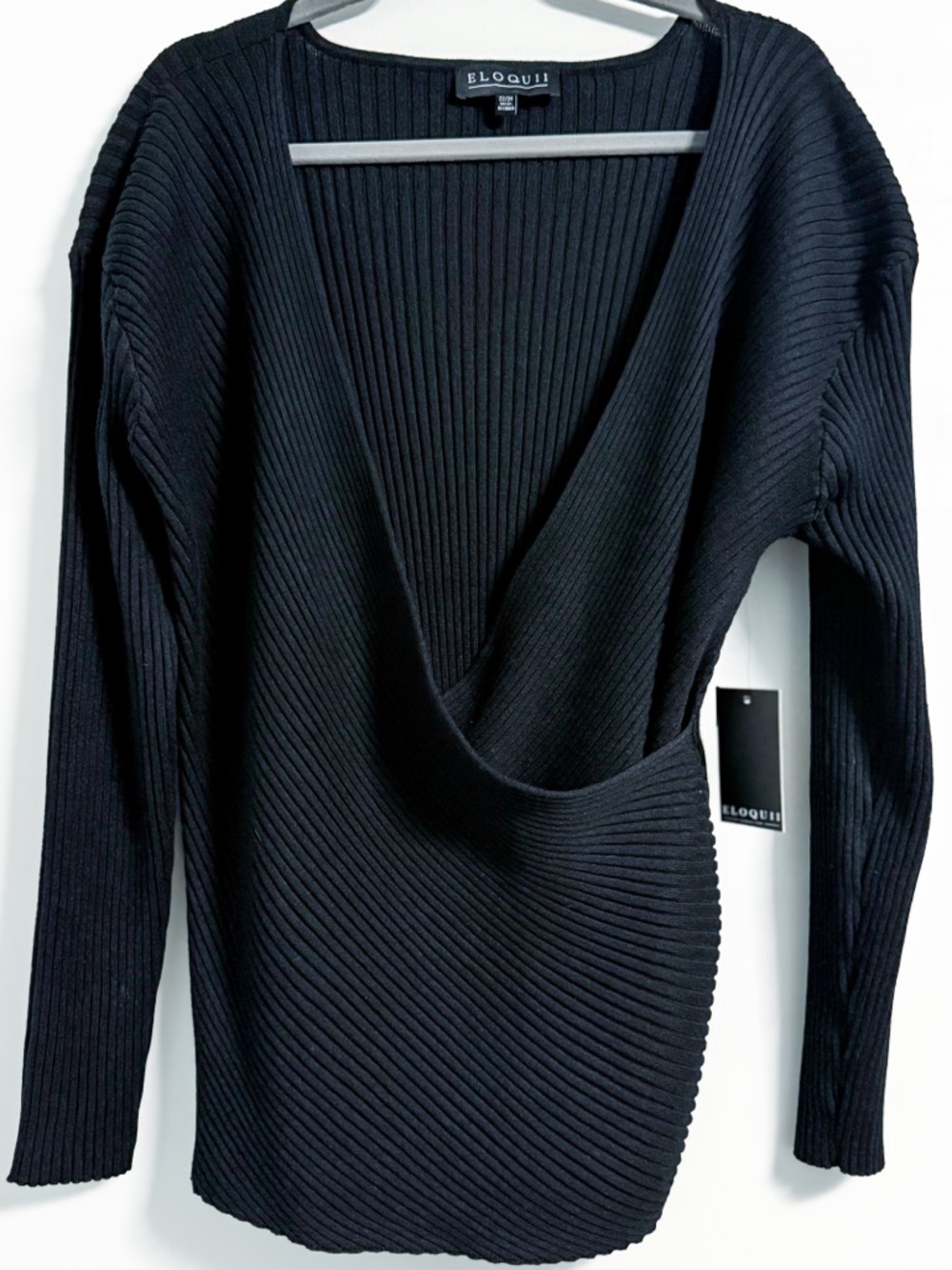 ELOQUII 22/24 Black Ribbed Faux Wrap Sweater NWT Plus Size
